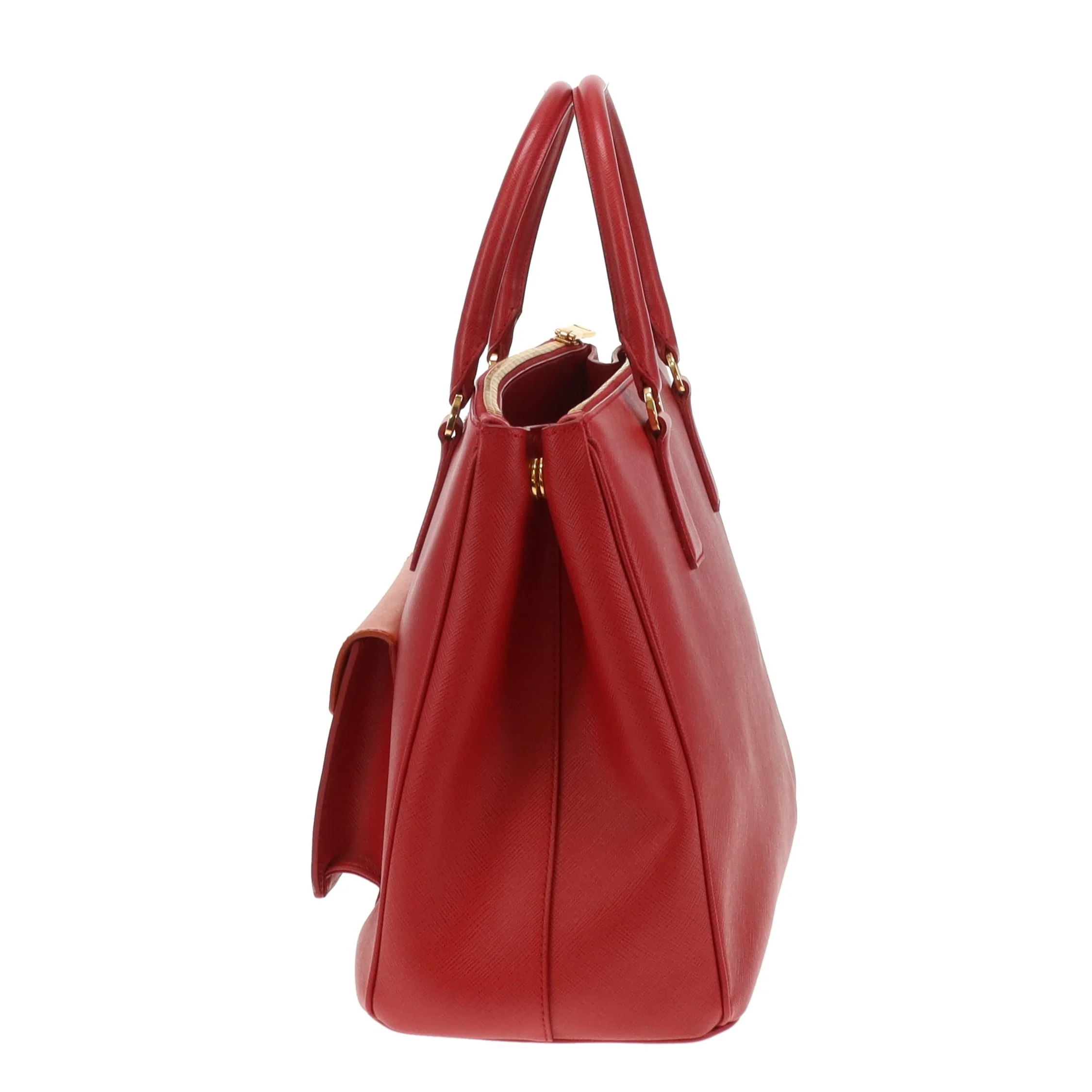 Prada Saffiano Lux Pocket Tote In Fuoco & Papaya - Image 8