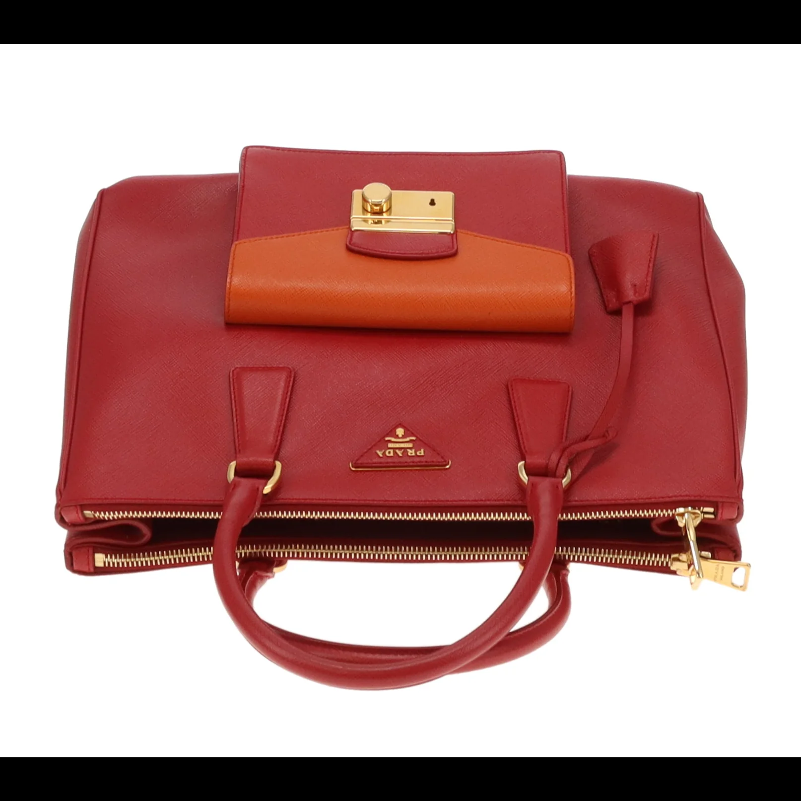 Prada Saffiano Lux Pocket Tote In Fuoco & Papaya - Image 9