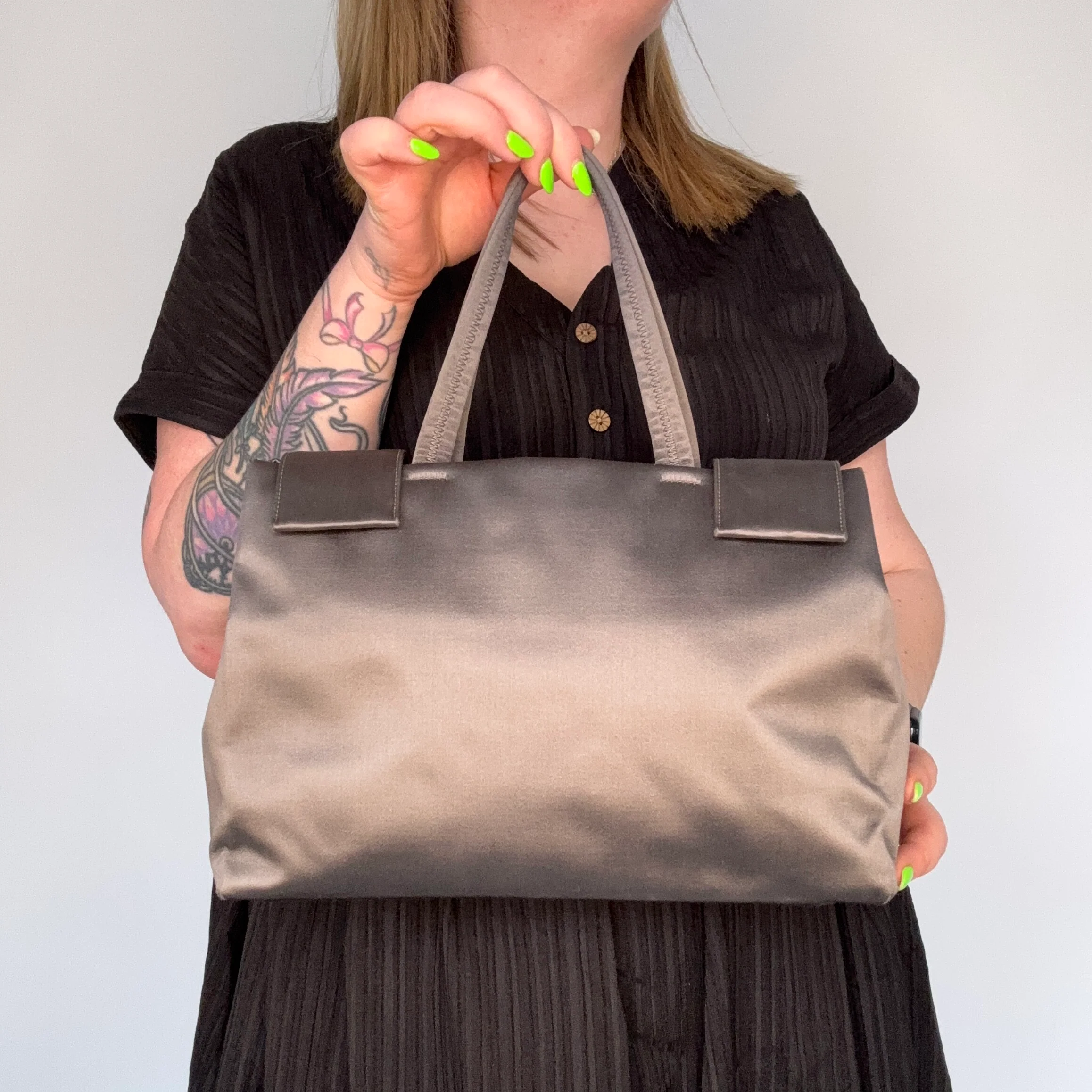 Prada Top Handle Bag Silver Satin - Image 2