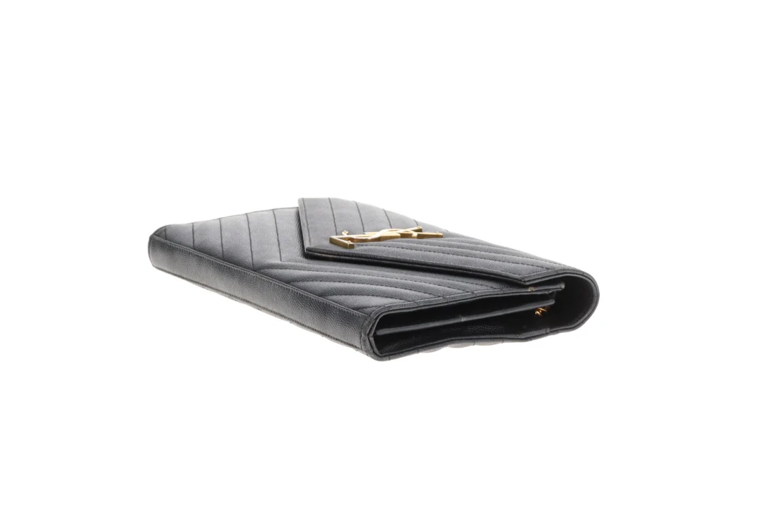 Saint Laurent Cassandre Wallet On Chain Black Grain De Poudre Gold Hardware - Image 10
