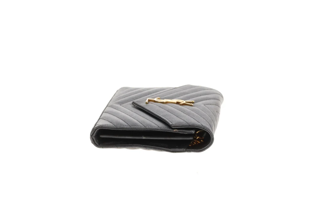Saint Laurent Cassandre Wallet On Chain Black Grain De Poudre Gold Hardware - Image 11