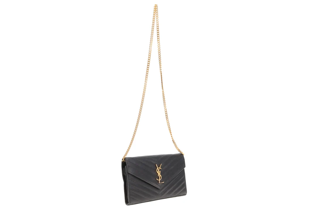 Saint Laurent Cassandre Wallet On Chain Black Grain De Poudre Gold Hardware - Image 13