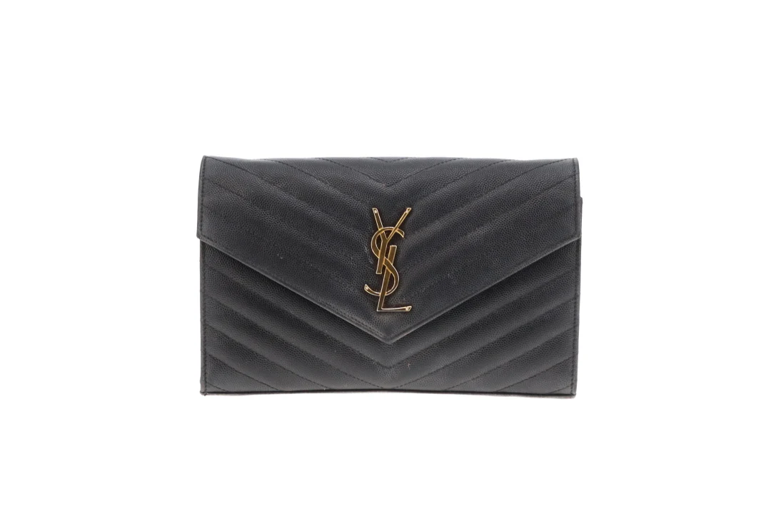 Saint Laurent Cassandre Wallet On Chain Black Grain De Poudre Gold Hardware - Image 4