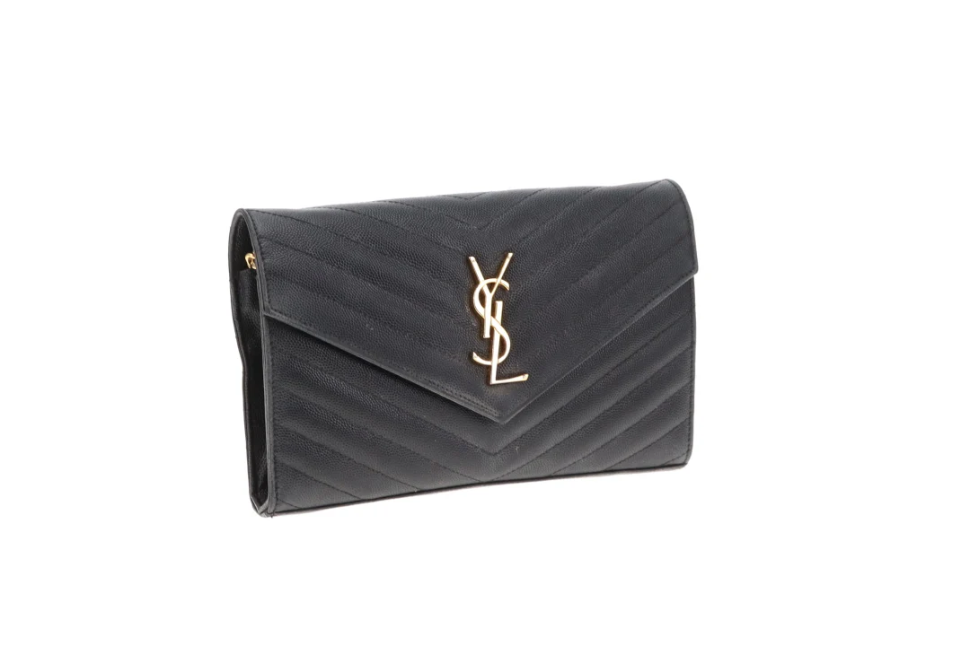Saint Laurent Cassandre Wallet On Chain Black Grain De Poudre Gold Hardware - Image 5