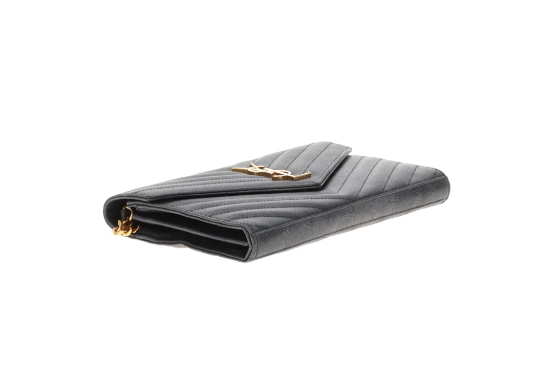 Saint Laurent Cassandre Wallet On Chain Black Grain De Poudre Gold Hardware - Image 8
