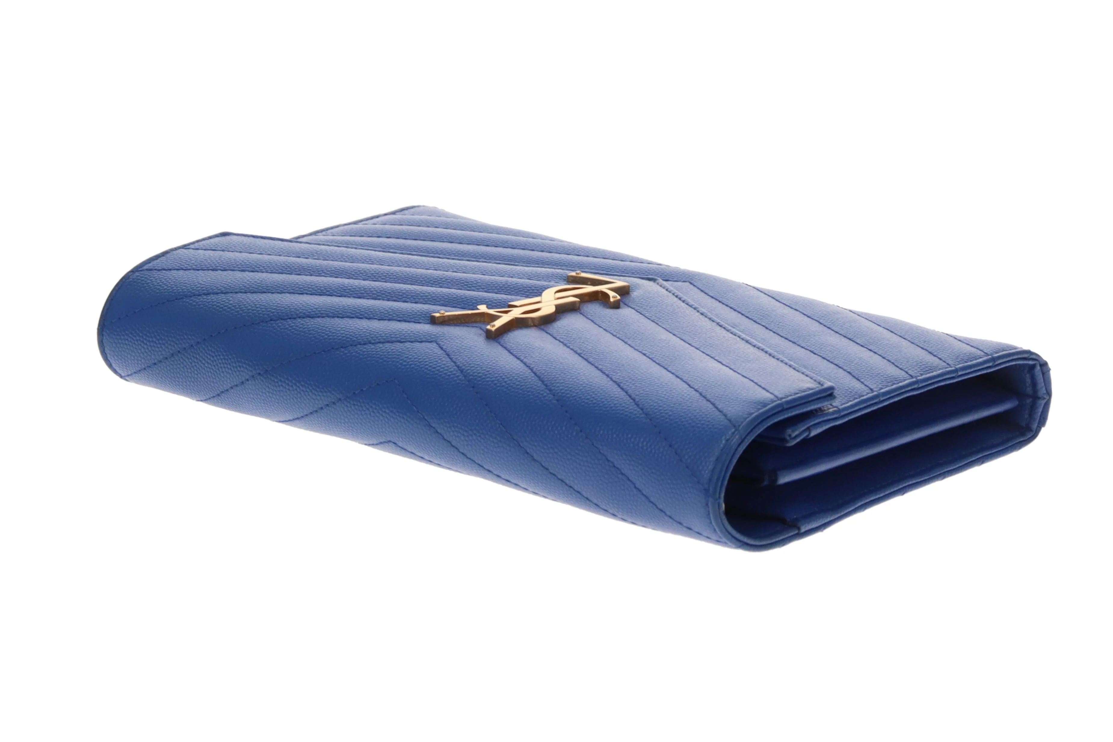 Saint Laurent Cassandre Wallet on Chain Blue GHW 2015 - Image 11