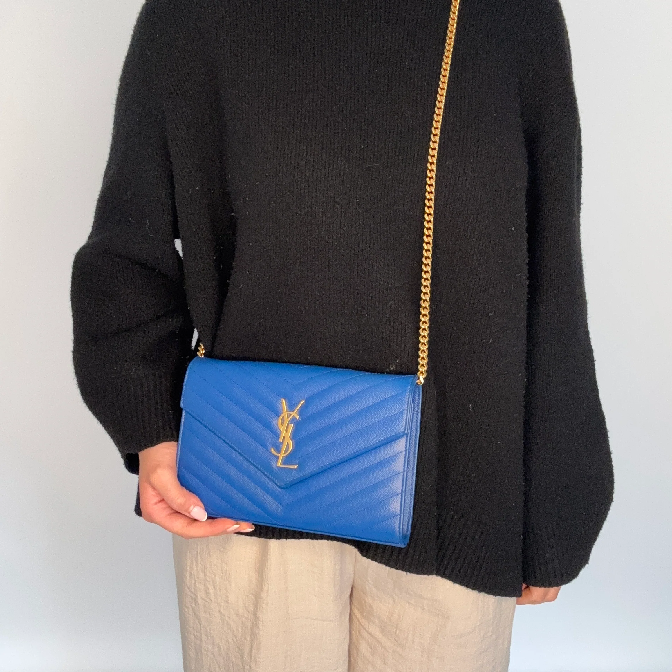 Saint Laurent Cassandre Wallet on Chain Blue GHW 2015 - Image 2