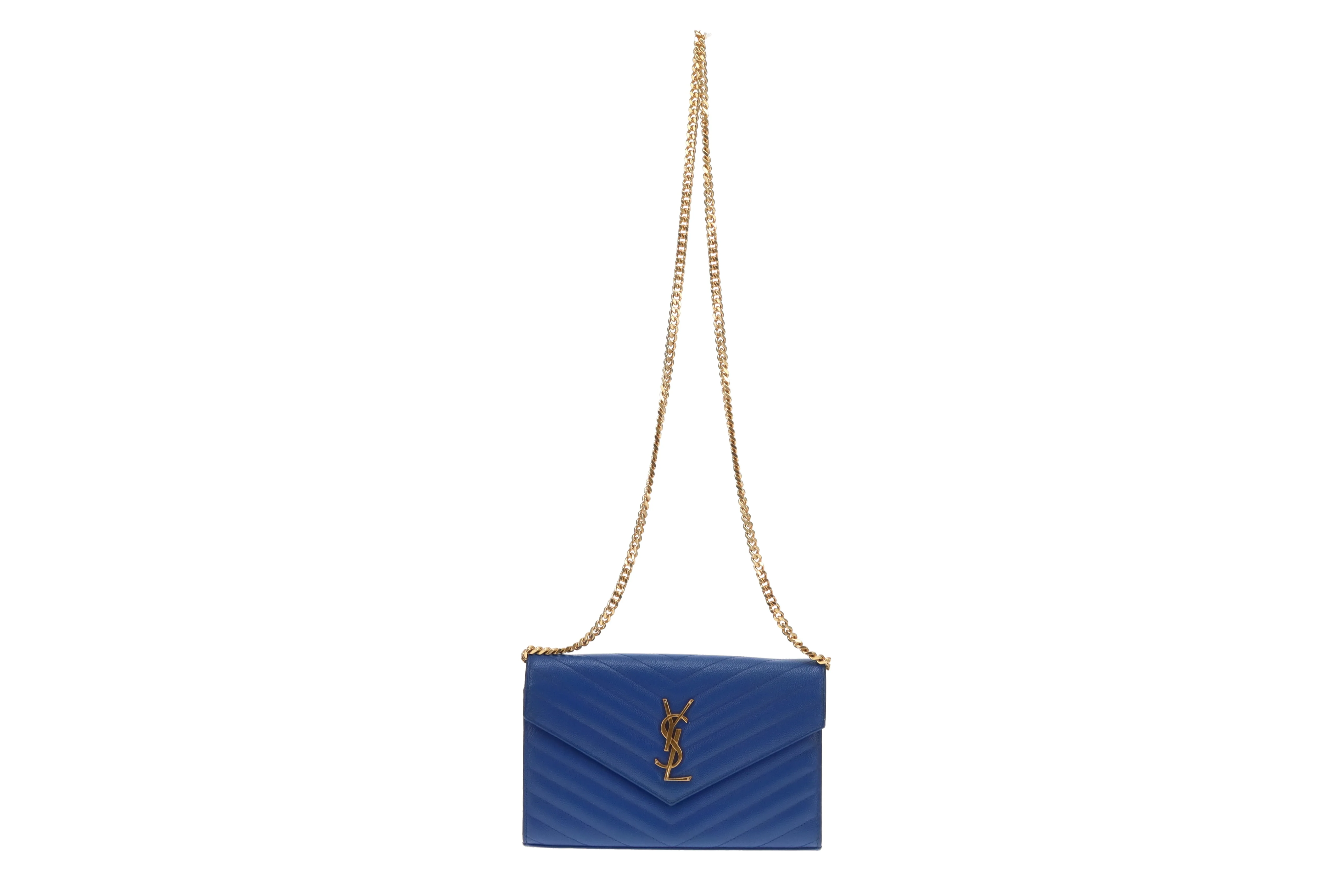 Saint Laurent Cassandre Wallet on Chain Blue GHW 2015 - Image 3