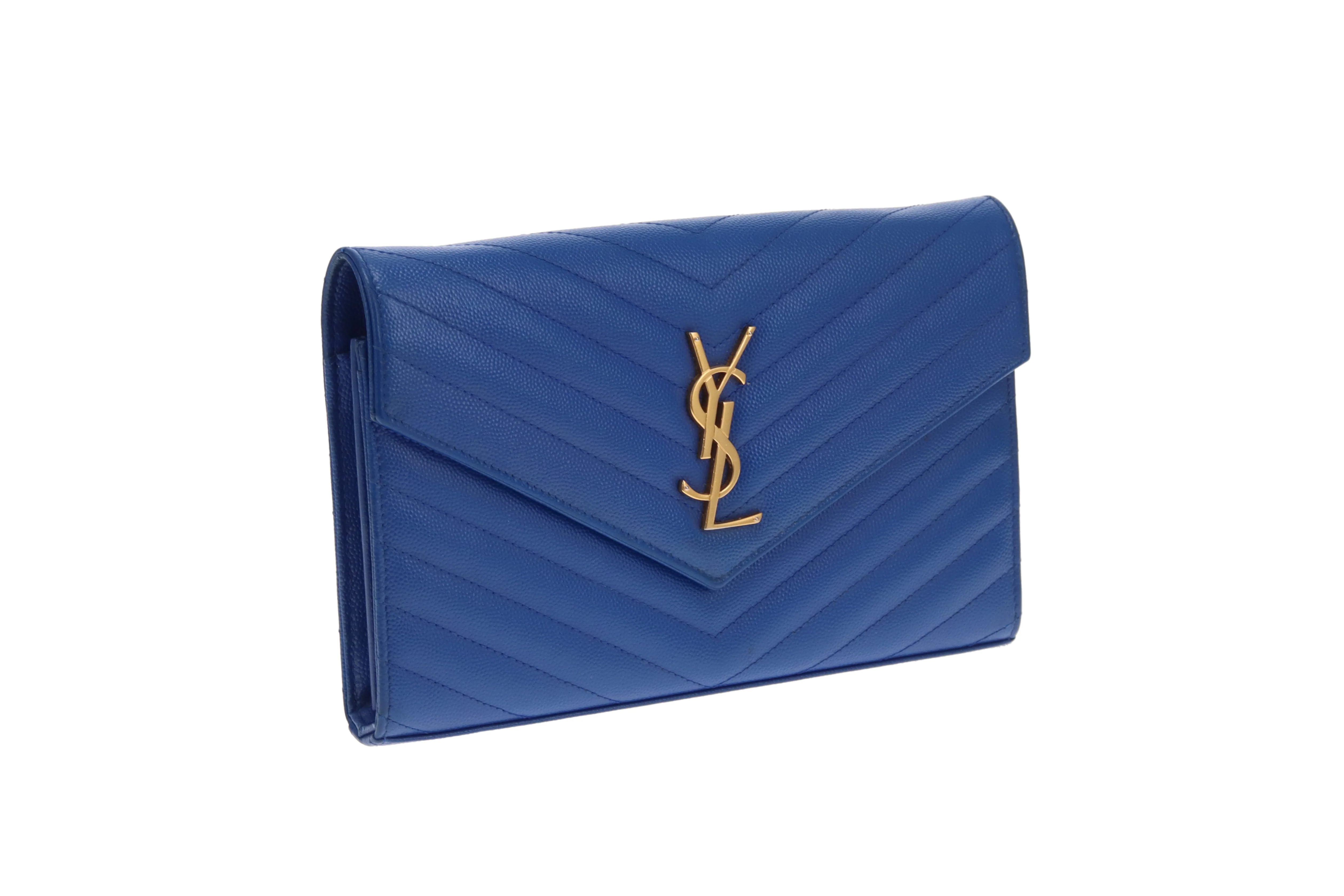 Saint Laurent Cassandre Wallet on Chain Blue GHW 2015 - Image 4