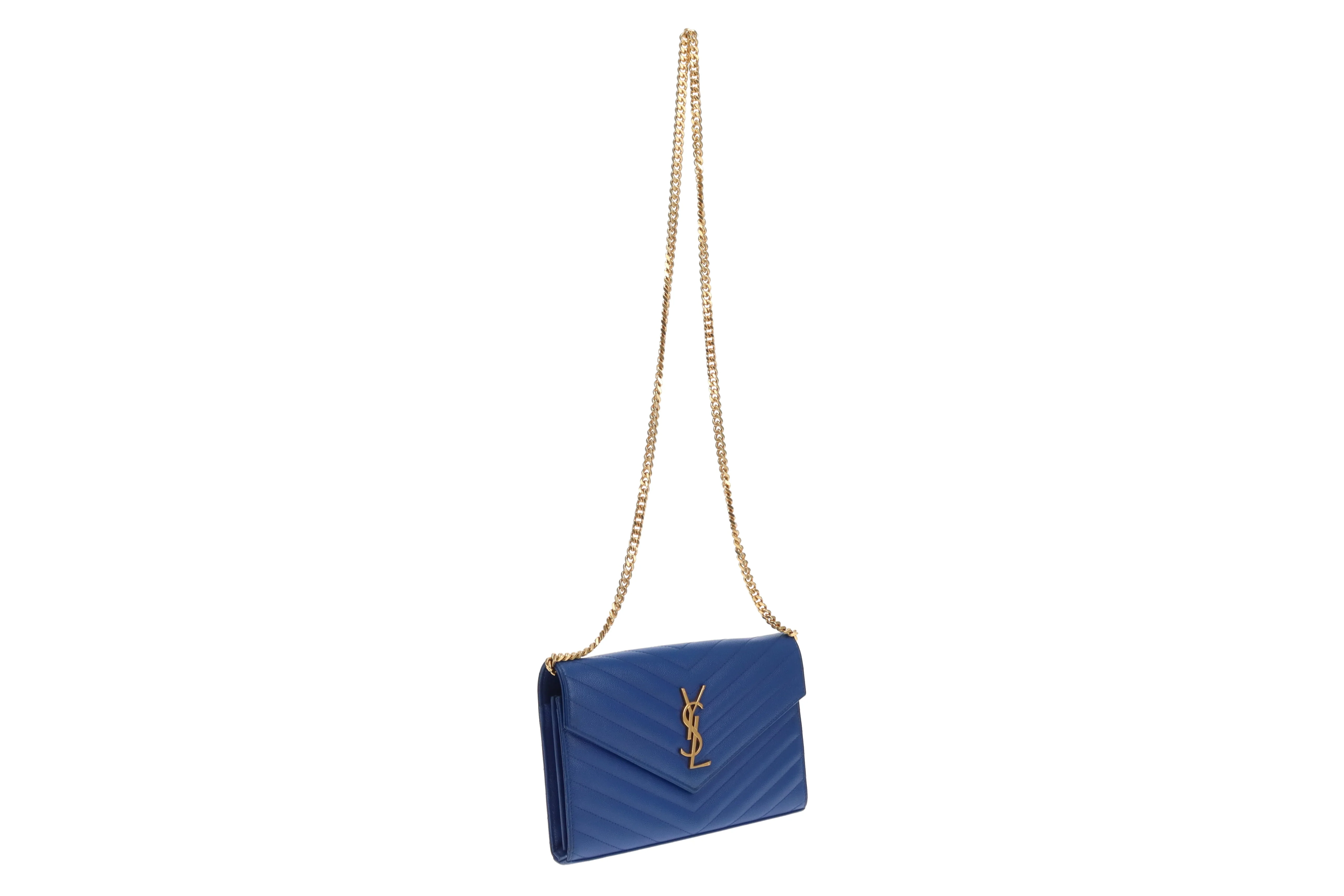 Saint Laurent Cassandre Wallet on Chain Blue GHW 2015 - Image 5