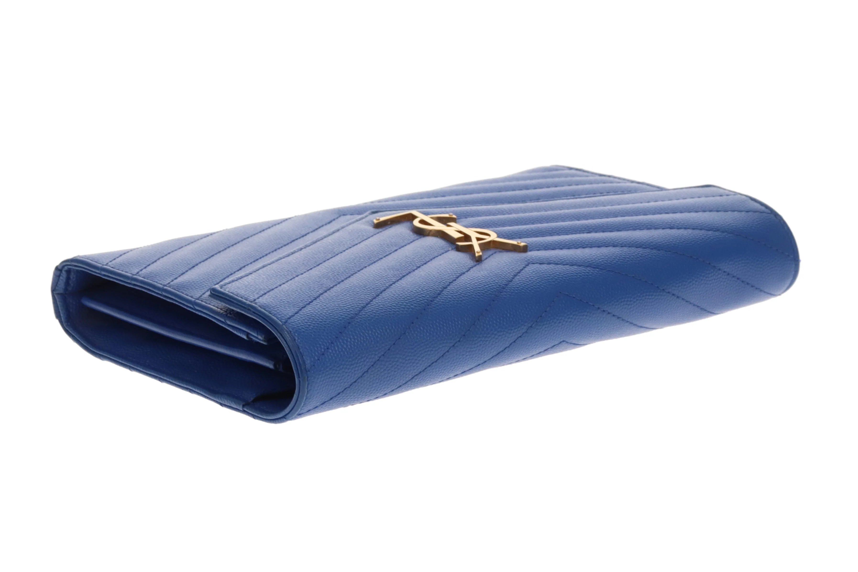 Saint Laurent Cassandre Wallet on Chain Blue GHW 2015 - Image 7