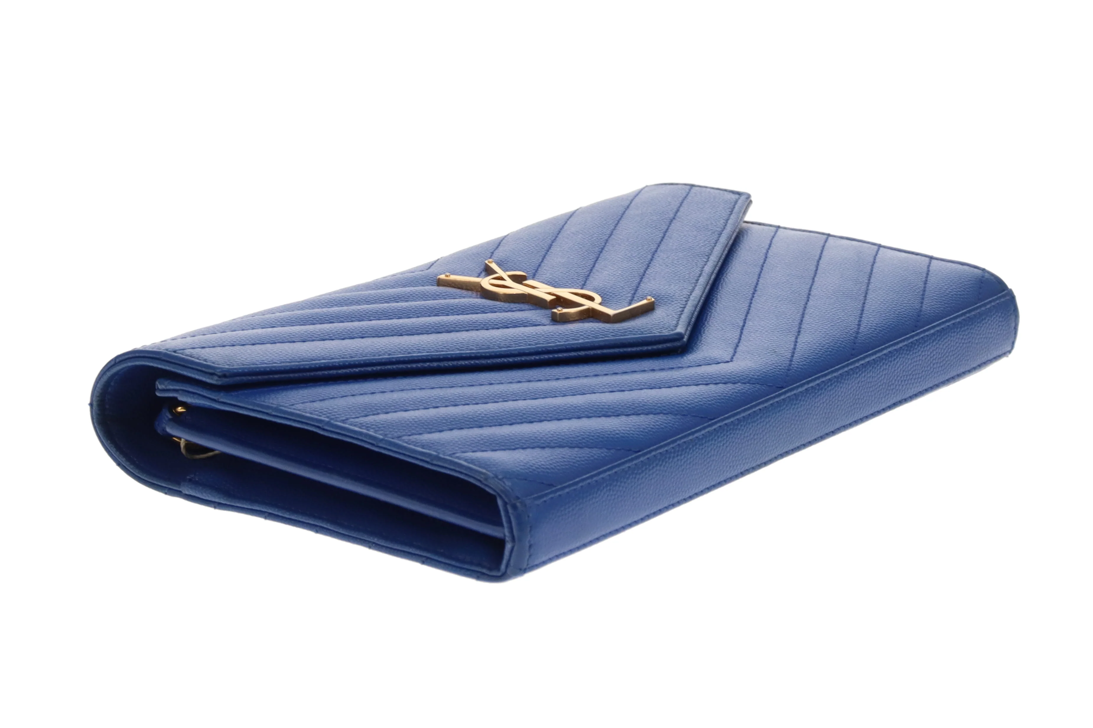 Saint Laurent Cassandre Wallet on Chain Blue GHW 2015 - Image 9