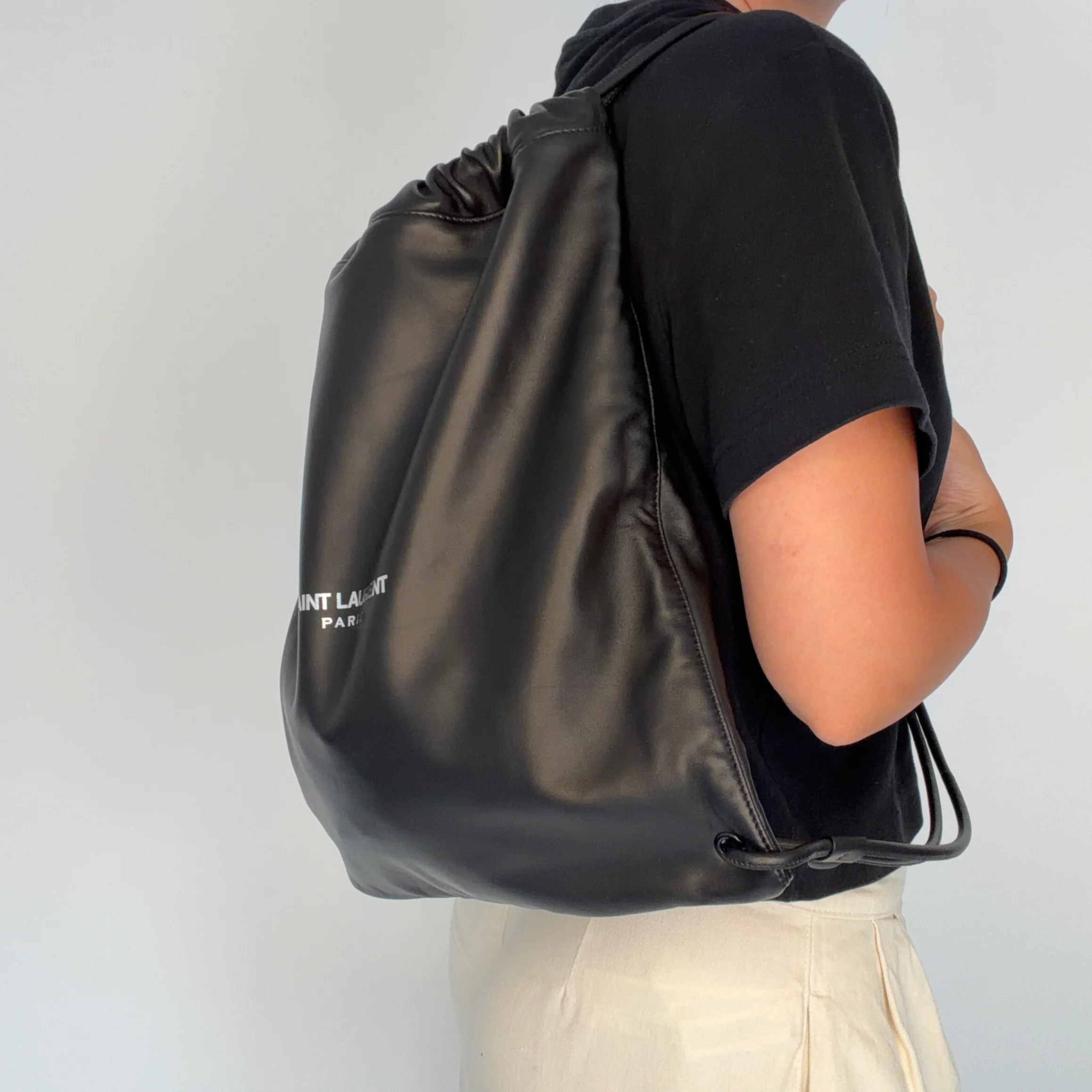 Saint Laurent Teddy Drawstring Backpack Black Leather 2019 - Image 2