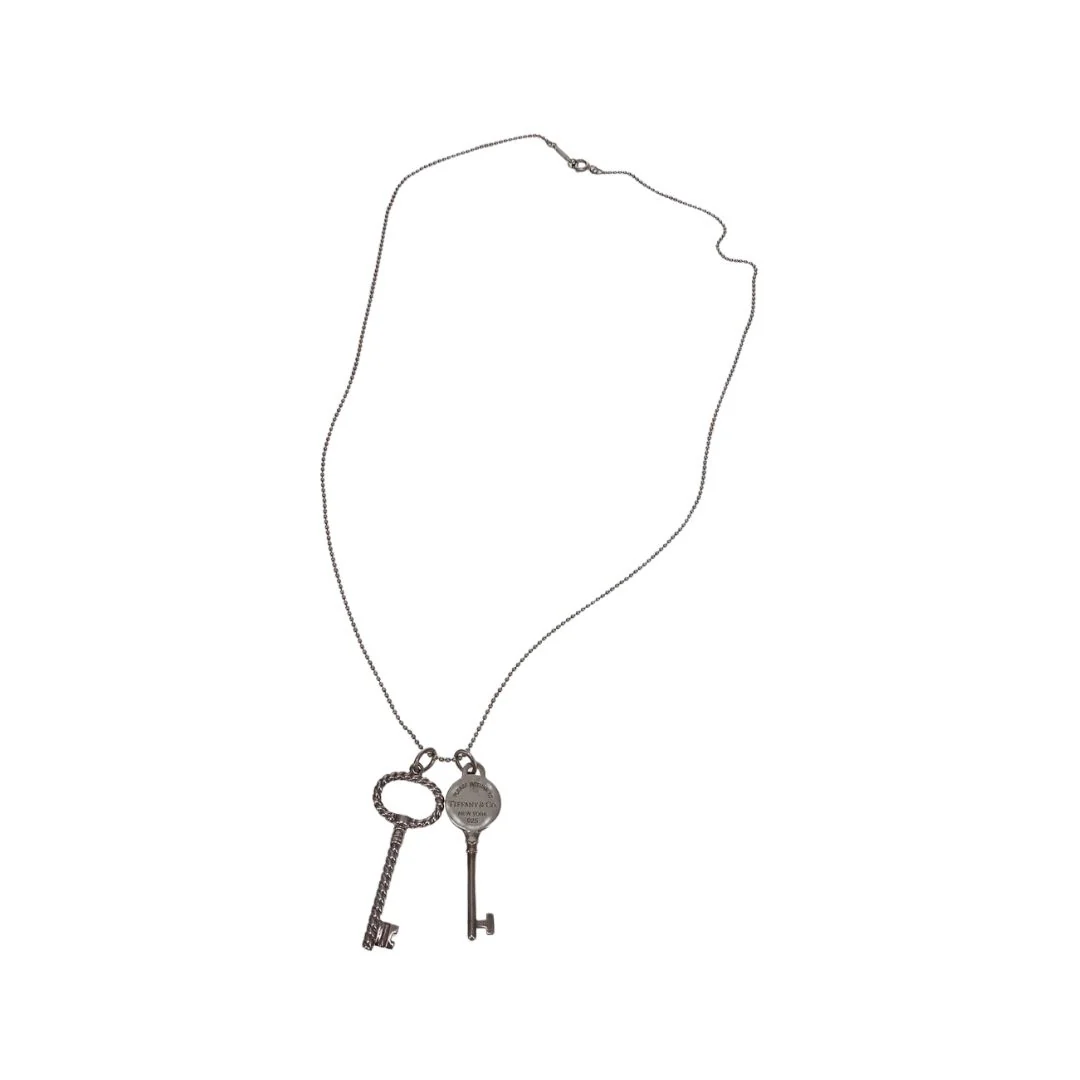Tiffany & Co RTT Double Key Pendant on Beaded Chain Sterling Silver - Image 3