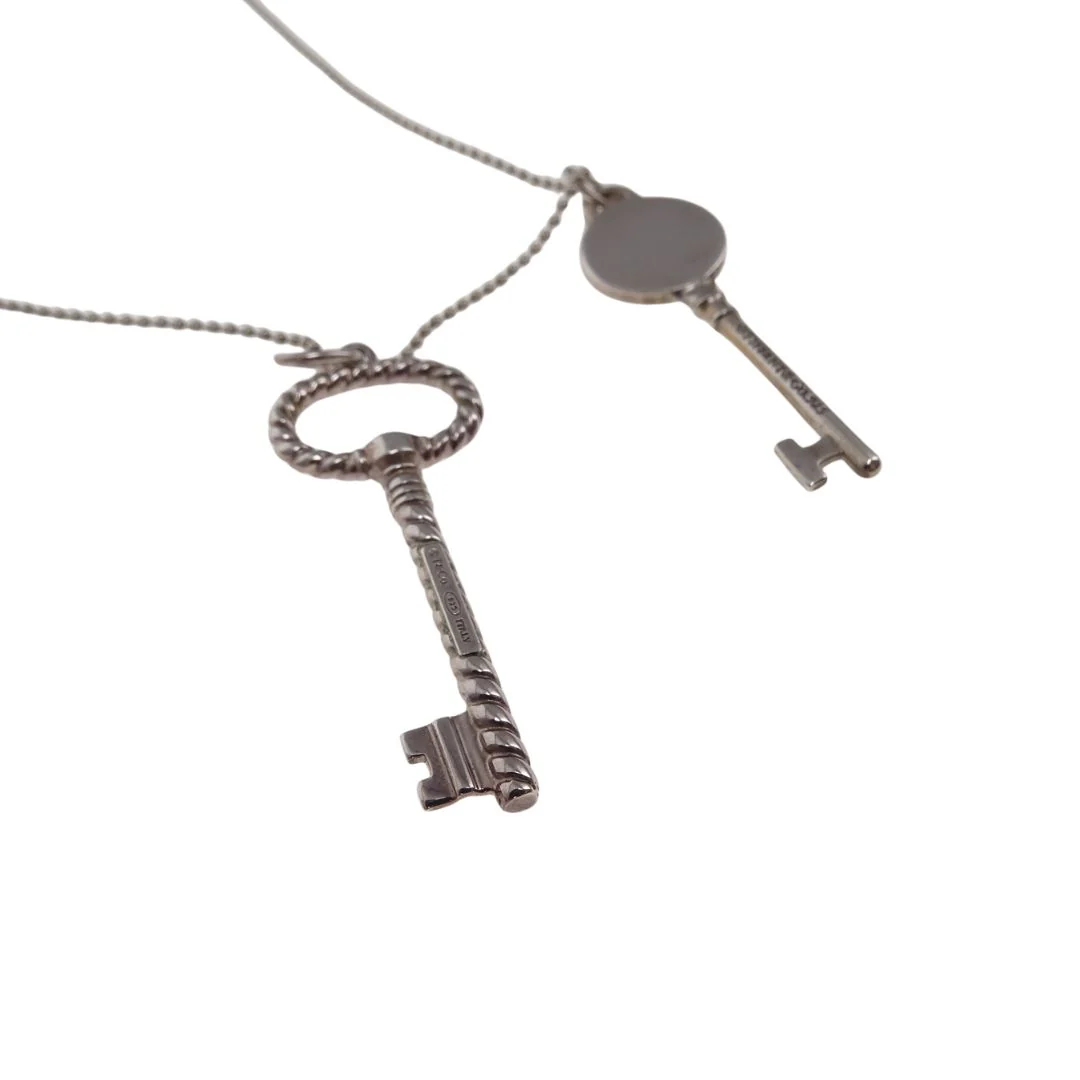 Tiffany & Co RTT Double Key Pendant on Beaded Chain Sterling Silver - Image 4
