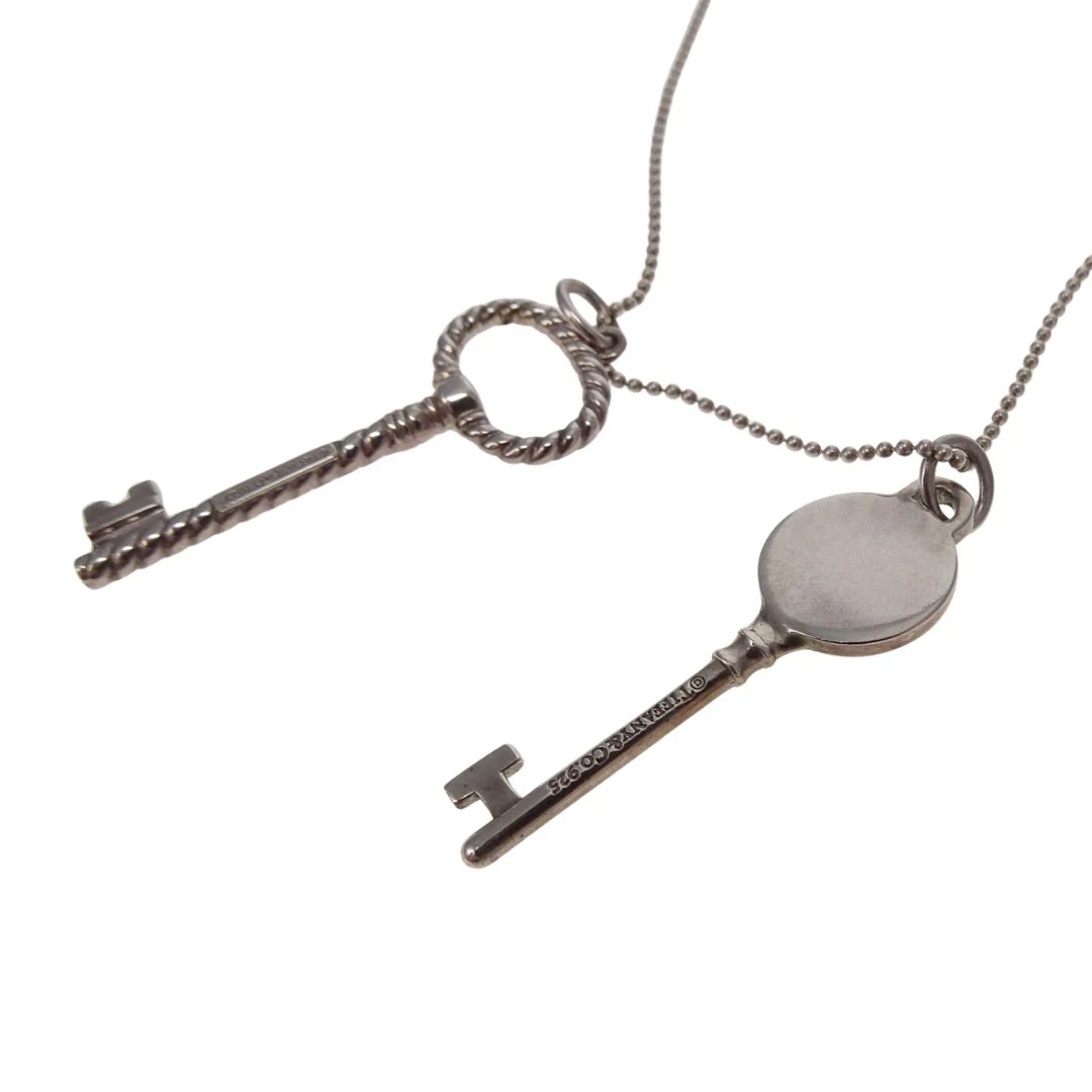 Tiffany & Co RTT Double Key Pendant on Beaded Chain Sterling Silver - Image 5