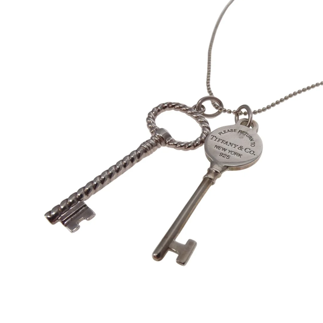 Tiffany & Co RTT Double Key Pendant on Beaded Chain Sterling Silver - Image 7